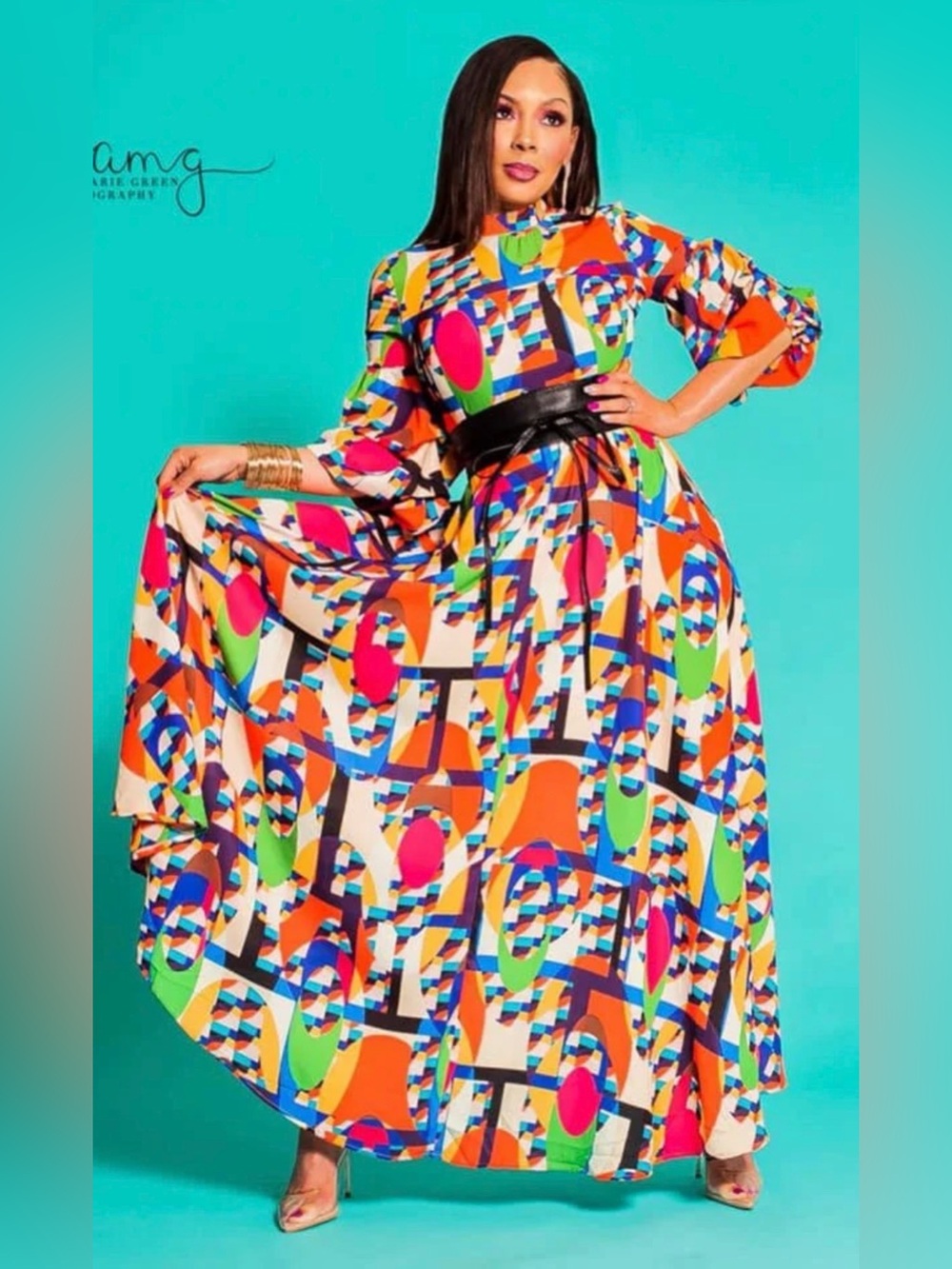 Fashion Nova Bright Multi-Color Geometric Maxi Dress